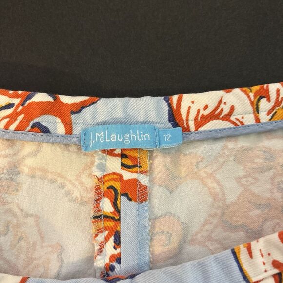 J. McLaughlin Size 12 Mid-rise Slim Fit Dixie Pants Blue Paisley Preppy Coastal - Picture 7 of 11